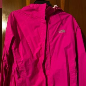 The North Face raincoat with hood. Pink. Size L